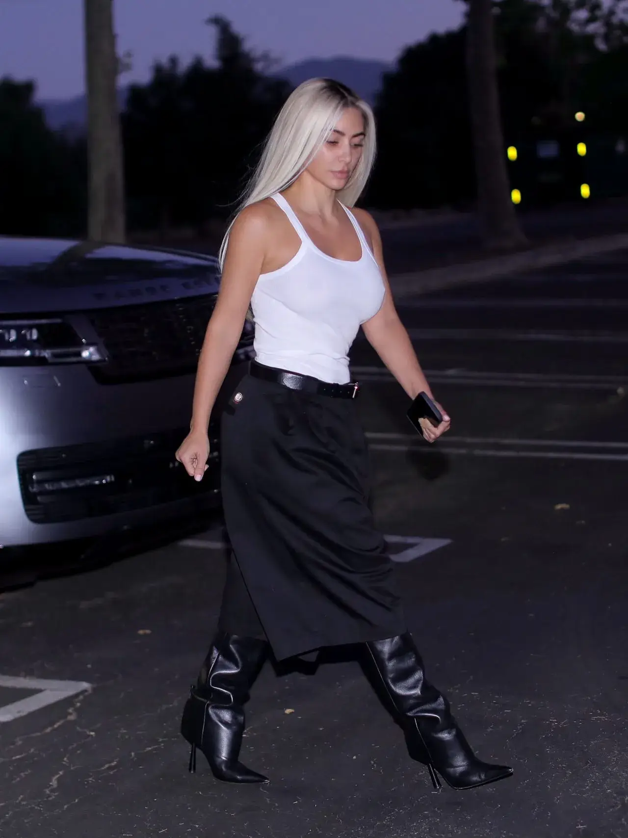 Kim Kardashian Wears Fashionable White Top Black Pant in Los Angeles